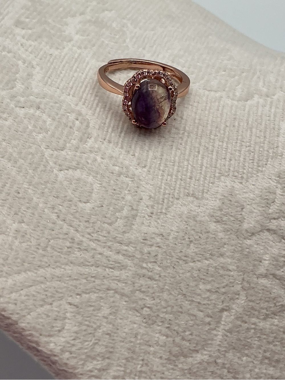 Natural Rainbow Flourite Rose Gold Plated 
 Halo Ring - S925 Marked